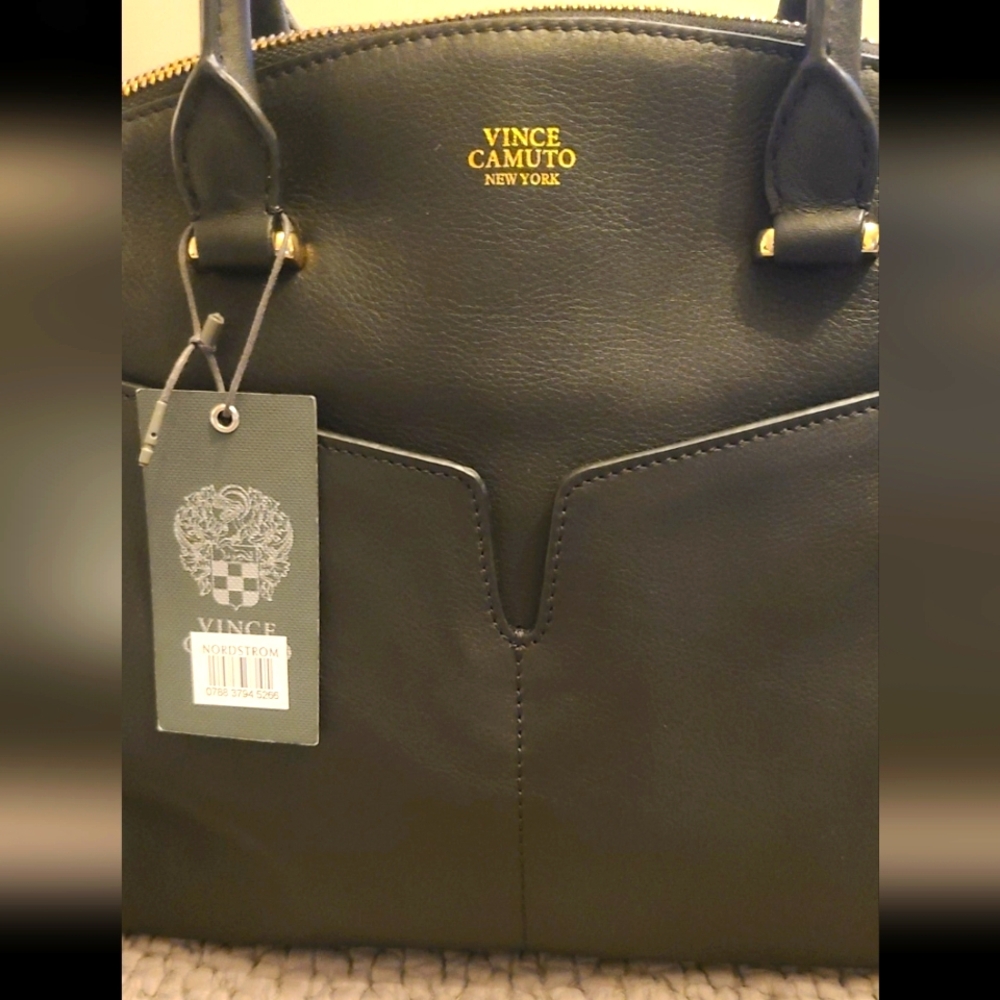 Vince Camuto Black Leather Riley Tote Bag